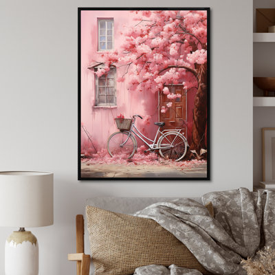 Fleurs roses printanières roses et blanches - vélo, art mural