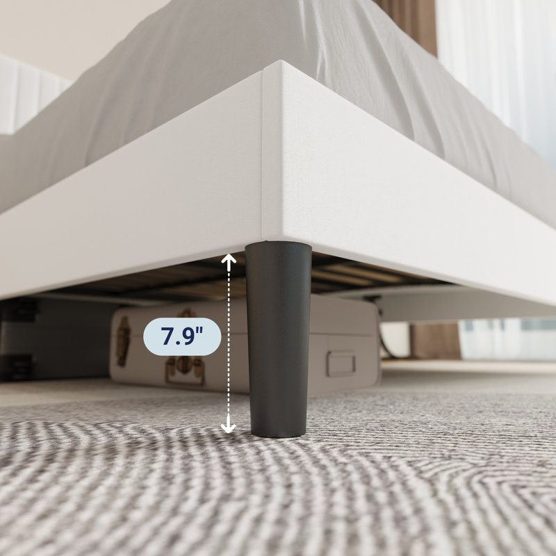 Lit plateforme tapissier en velours avec tête de lit capitonnée verticale ajustable, Blanc, Grand