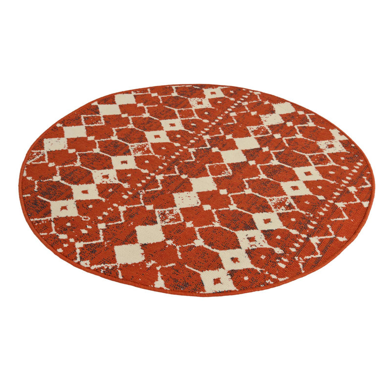 Tapis intérieur / extérieur en polypropylène tissé à la machine Enzor, Rond 4 pi 1 po