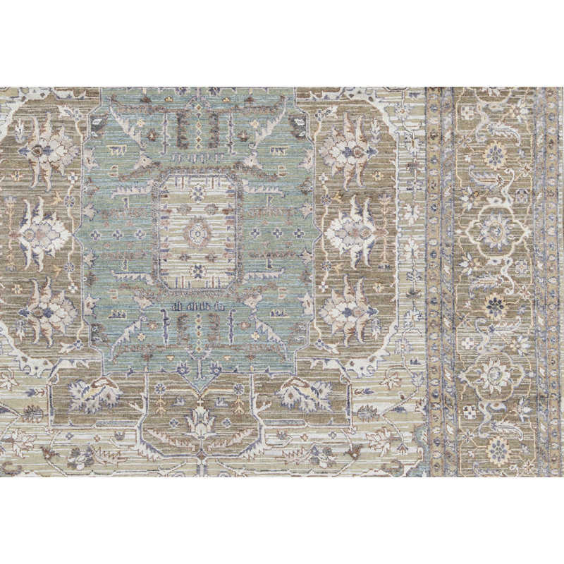 Tapis de couleur brune en laine/soie l 8 pi 9 po x 12 pi 2 po à la main one-of-a-kind noué Canterbury