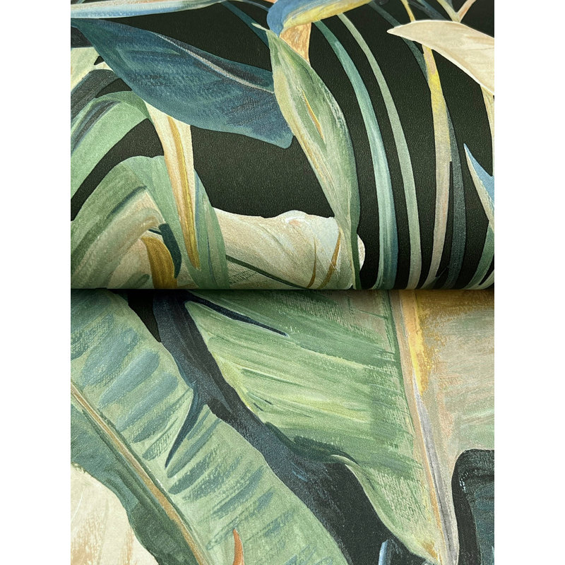 Papier peint cabana tropical corail, Vert