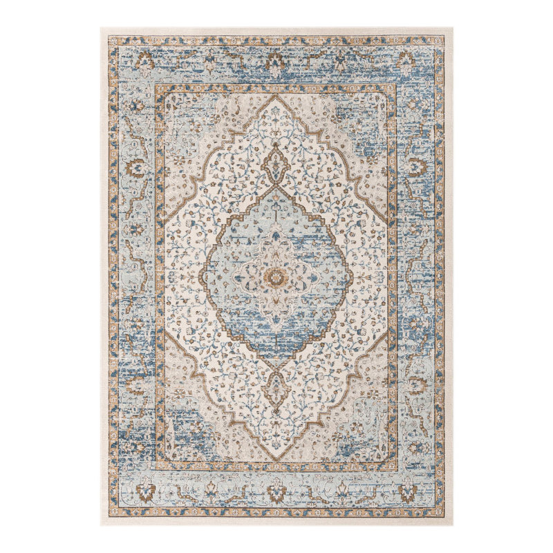 Tapis oriental bleu Longe, Rectangle 7 pi 1 po x 10 pi