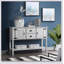 Console en bois massif avec 2 tiroirs, armoires et tablette inférieure pour un rangement polyvalent et un style rétro-1725629395