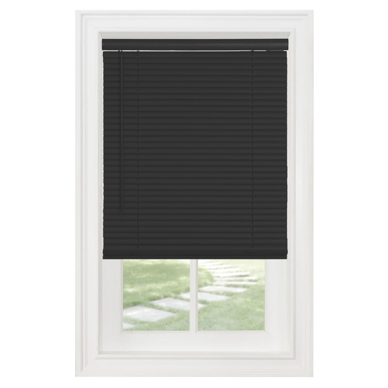 Cordless Window Blinds, Privacy & Light Filtering 1" Slats Vinyl Mini Blind, Black, 24"W x 64"L