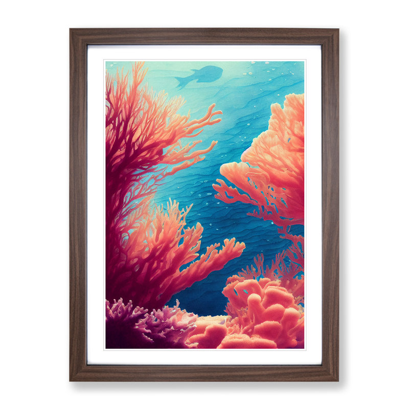 Stupendous Coral Reef 1 Piece Single Picture Frame Painting, 64cm H x 46cm W x 2cm D, Walnut Framed