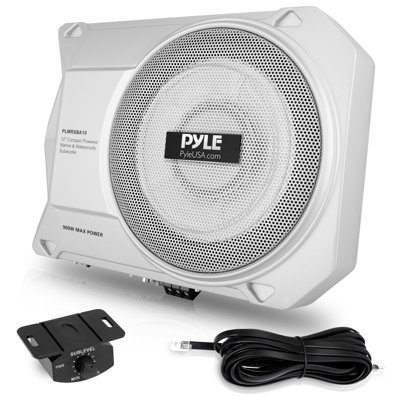 Pyle 10” 900 Watts Low-profile Active Amplified Marine & Waterproof Subwoofer System Suitable For Under-s In White