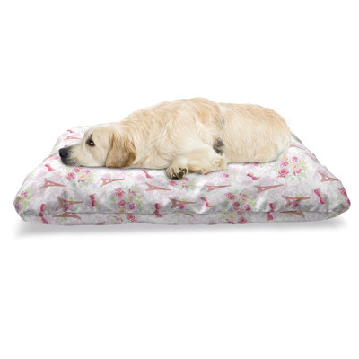 Lit pour animal de compagnie Ambesonne Paris, tours Eiffel et boucles de bouquets français avec motif romantique, coussin résistant à mâcher pour chien et chat avec housse amovible, 24 po x 39 po, vert pâle / rose pâle