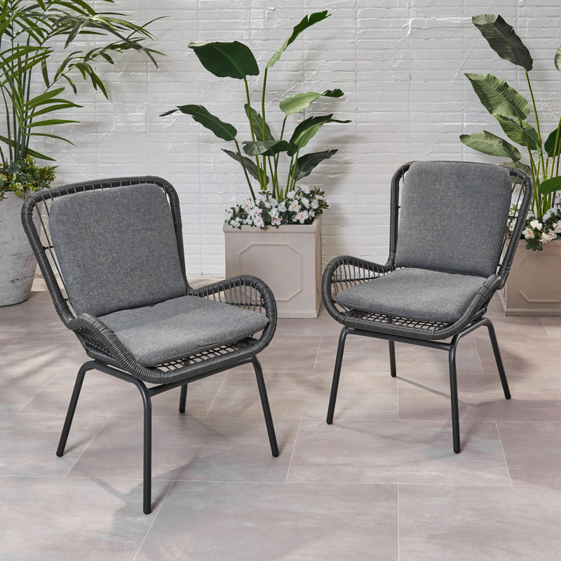 Chaise de patio avec coussins (ensemble de 2), Gris, Noir