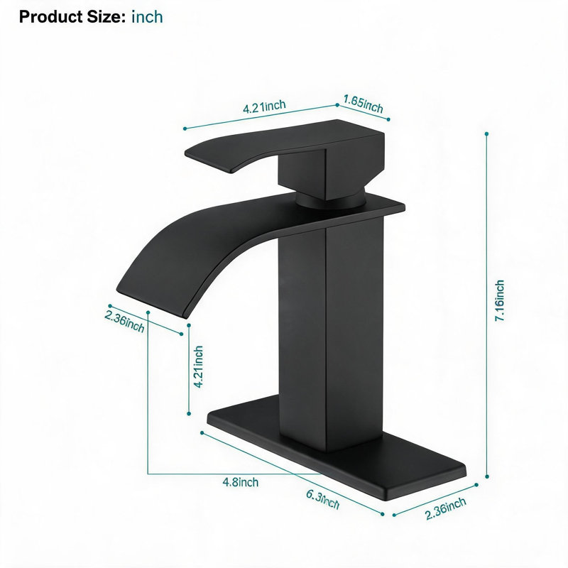 Robinet de lavabo de salle de bain en acier inoxydable noir mat avec poignée simple