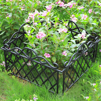 Set of 4 Interlocking Garden Plastic Edging Fence Panels for Yard and Patio