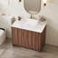 Meuble-lavabo autoportant 36 po Mid-Century avec plateau en pierre frittée blanche, armoire de rangement en bois brun-1974303216
