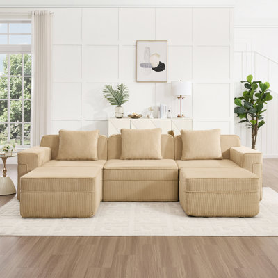Modular Sectional Boneless Sofa, Cloud Sectional Couch With Deep Seat, Modern Modular Sofa Couch With Throw Pillows And Movable Ottoman, Corduroy Fabric