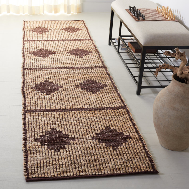 Tapis en jute tissé à plat en fibre naturelle Kobey, Tapis de couloir 2 pi 3 po x 9 pi