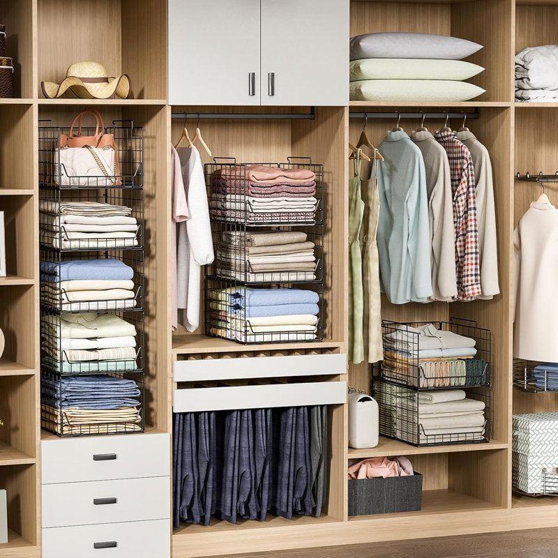 4-Tier Stackable Closet Organizer Shelf Foldable Metal Storage Bins