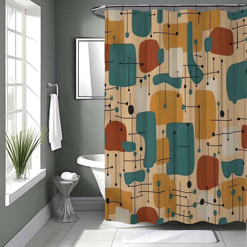 Rideau de douche avec tapis de bain, H 70 po x l 83 po