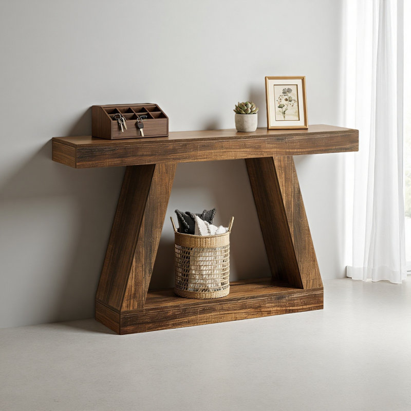 Table de canapé, console, table d'appoint à deux niveaux Vintage, Marron foncé