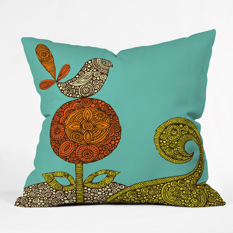 Bird in the Flower Throw Pillow, 18" x 18"