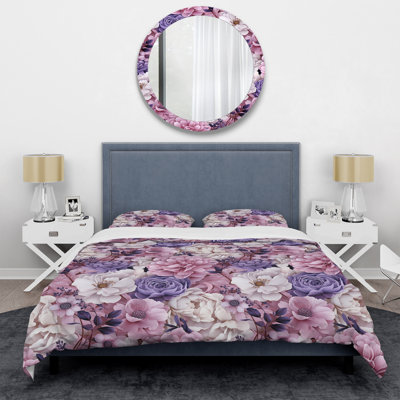 Spring Time Purple Blossoms Botanical Pattern I - Floral Duvet Cover Set