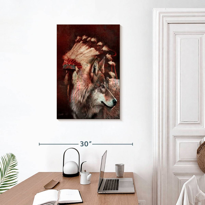 War Bonnet And Wolf, 30" H x 20" W