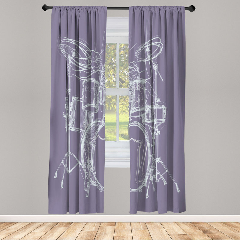 Microfiber Floral Semi-Sheer Rod Pocket Curtain Panels, 28" W x 95" L, Light Gray/White