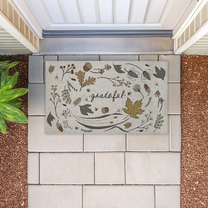 Tapis de porte d'extérieur Grateful Autumn Leaves, design par Sweet Melody Designs, 18 po x 30 po