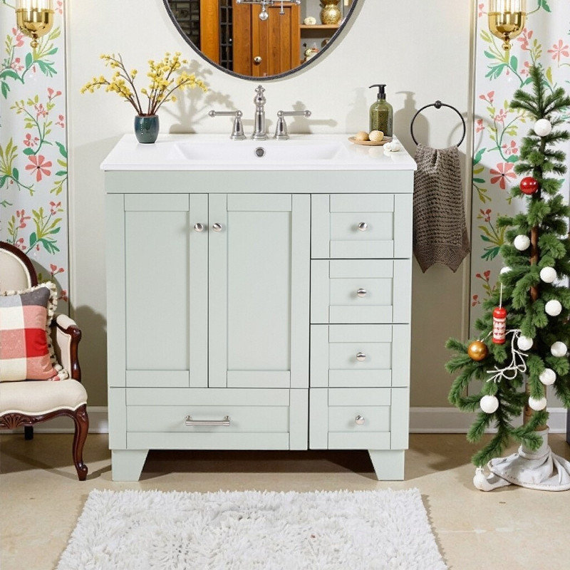 Meuble-lavabo 30 po avec lavabo en céramique, Vert / Argent