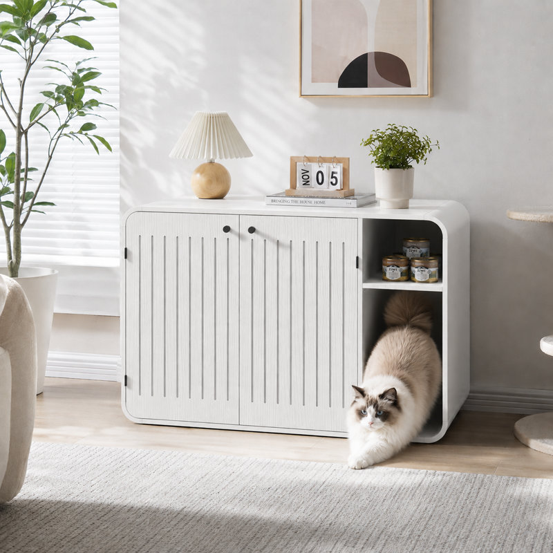 Enceinte de bac à litière blanche pour chat, grande entrée cachée dans la salle de bain pour chat, décor de chambre à coucher