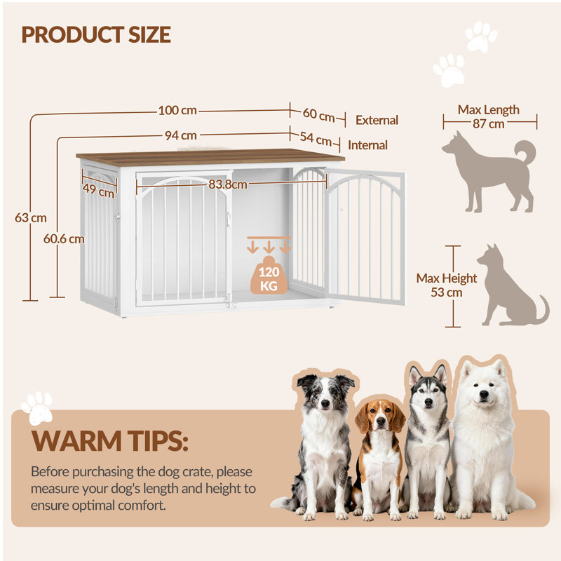 Dog Crate Furniture, 4-Door Wooden Dog Crate, End Side Table Animal Crates for Small/Medium/Large Dogs, Indoor Dogs Kennel 