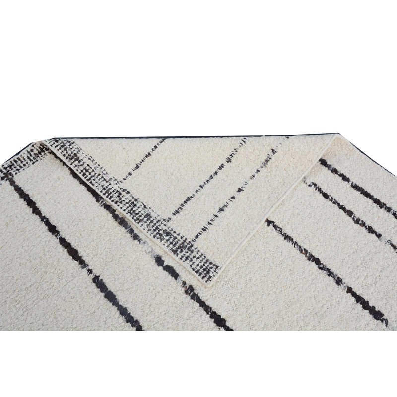 Wool Striped Area Rug in Ivory, Rectangle 10' x 14'