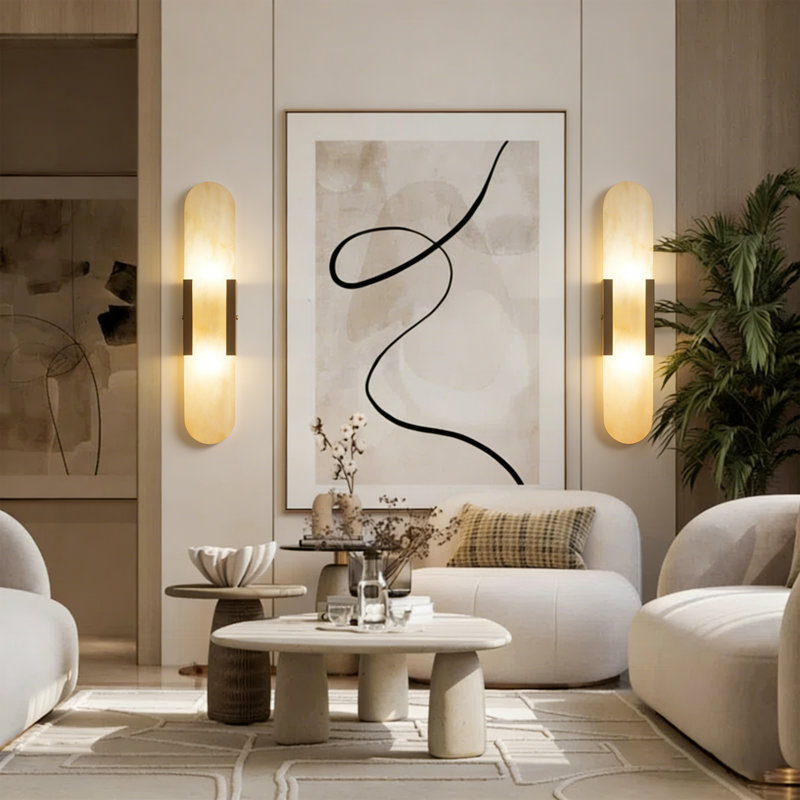Applique murale 19,7 po à intensité variable avec abat-jour albâtre, applique murale moderne 2 lumières avec ampoules G9