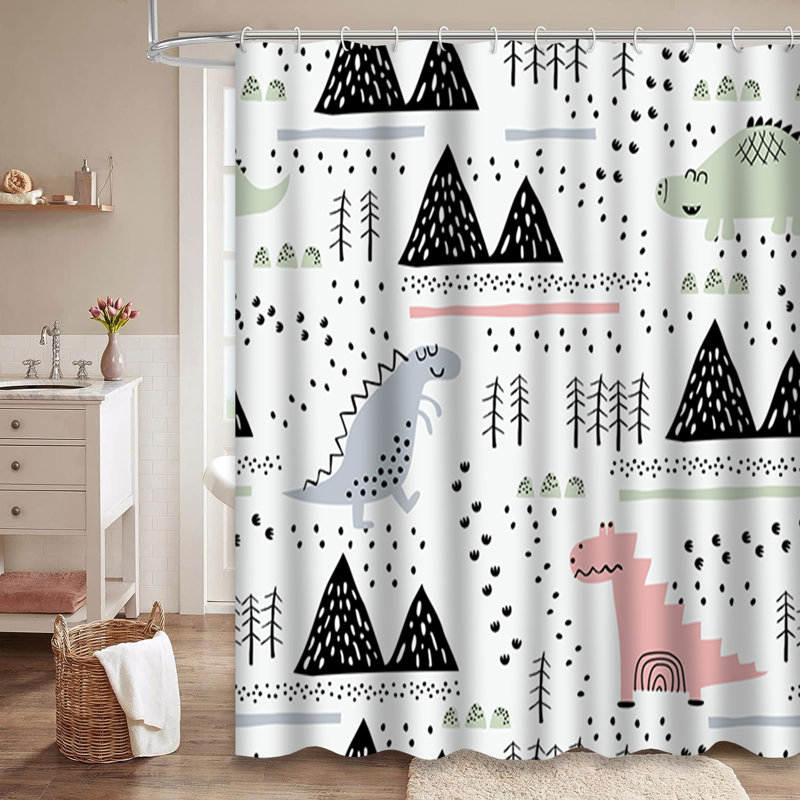 Adorable Seamless Funny Dinosaurs Cartoon Shower Curtain with 12 Hooks, L 72 po x l 78 po