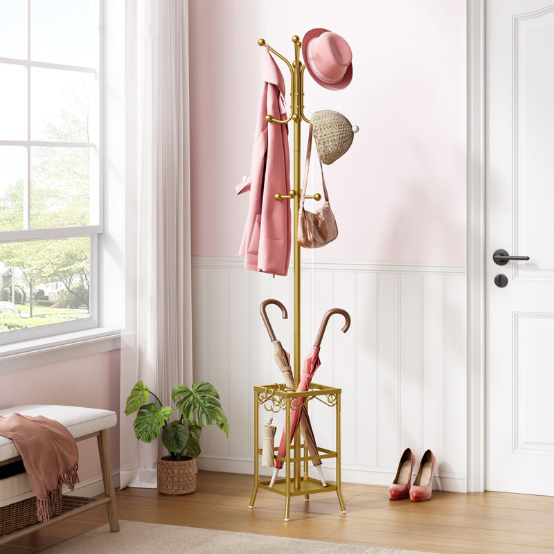 Portemanteau autoportant en métal avec 12 crochets et porte-parapluie intégré, portemanteau multifonctionnel pour bureau d'entrée