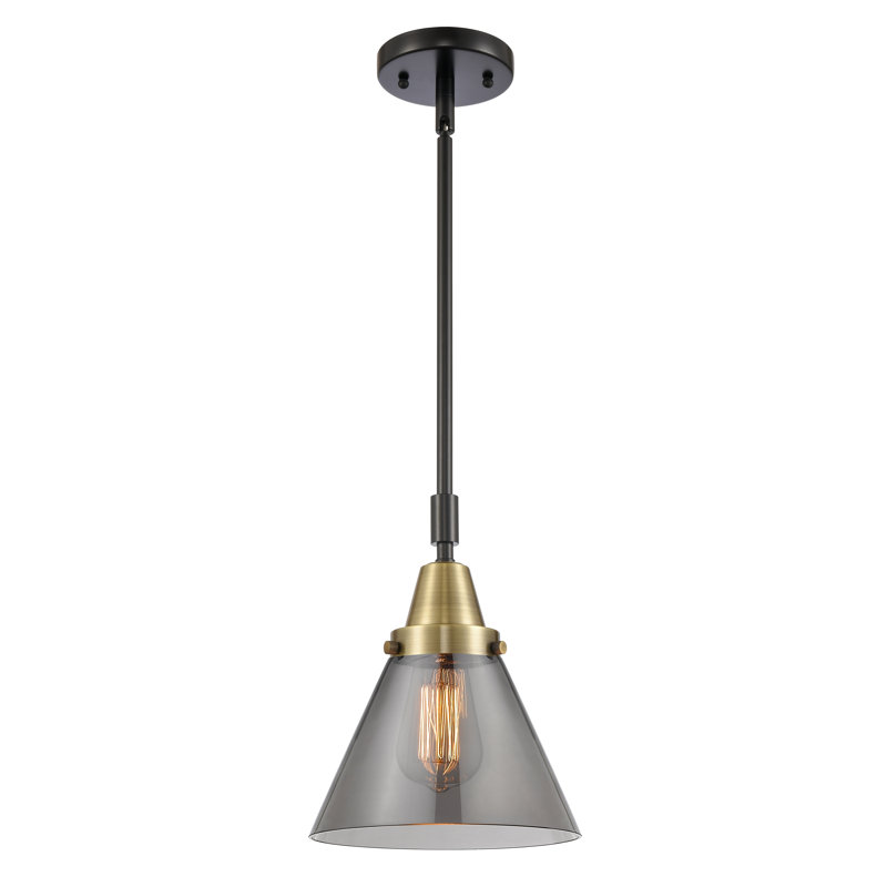 Luminaire suspendu conique 1 lumière Ashwath, H 44,12 po x l 8 po x P 8 po, Plaqué couleur fumée, Laiton antique noir