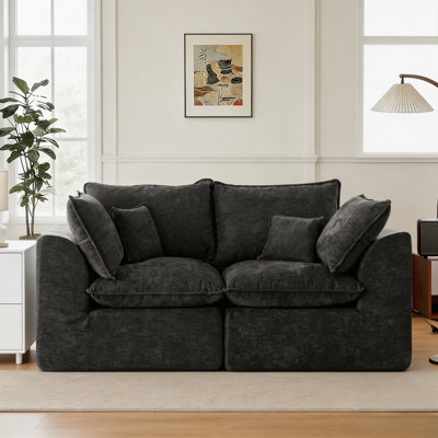Cloud Sectional Couch，I Shaped Modular Sofa, 2 Seater Boneless Couch， No Assembly, Black