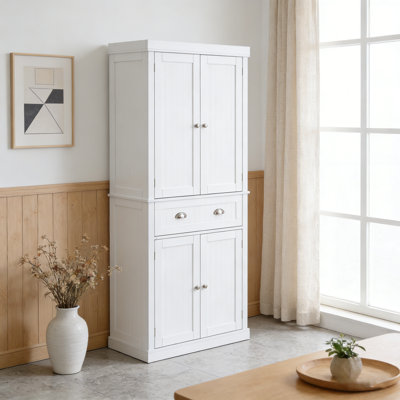 72" Kitchen Pantry Storage Cabinet, Freestanding Utility Cabinets with Doors, Drawer and 3 Adjustable Shelves, Tall Food Buffet Pantries for Kitchen,