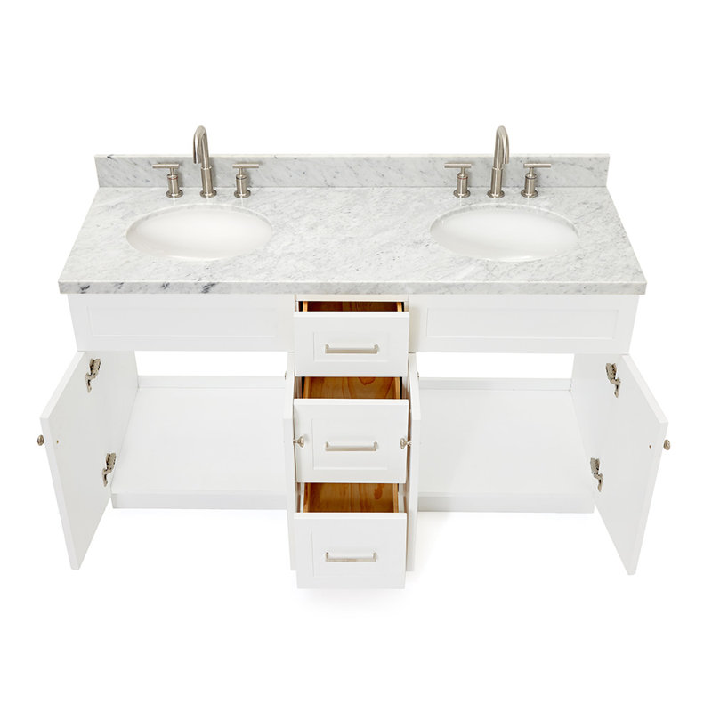 Abell 61'' Double Bathroom Vanity with Carrara Marble Top, White
