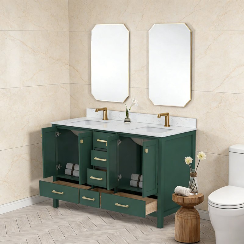 Bathroom Vanity, Solid Wood Frame Bathroom Storage Cabinet, 60"