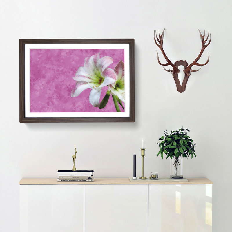 Pink and White Amaryllis Flower - Picture Frame Painting Print, Walnut Framed, 45cm H x 63cm W x 2cm D