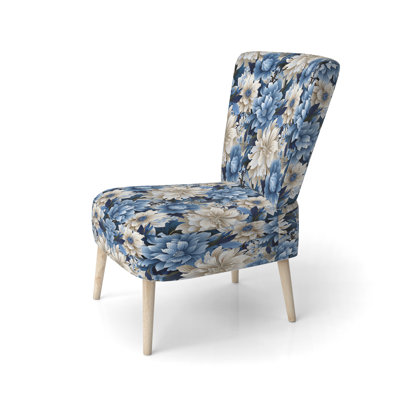 Fauteuil d'appoint rembourré bleu et blanc à motif floral Zen Tranquility