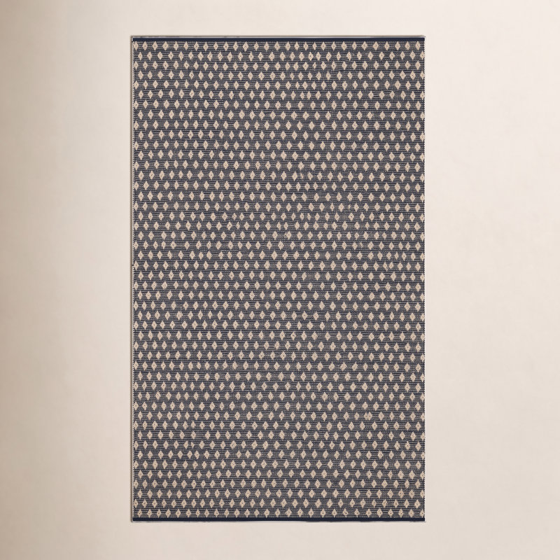 Dainty Diamond Navy/Ivory Handwoven Cotton Rug, Rectangle 5' x 8'