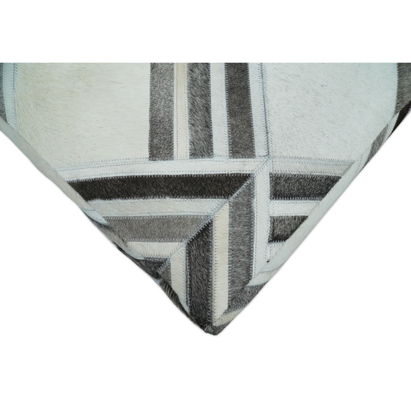 Zealand Leather Pouf, Ivory Genuine Leather
