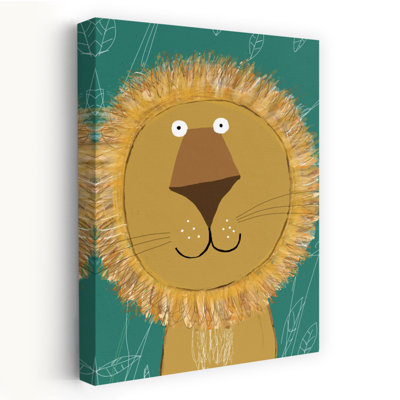 " Cute Cartoon Lion Playful Whimsical Abstract Lion Wildlife Landscape Wall Art Print " by Carla Daly