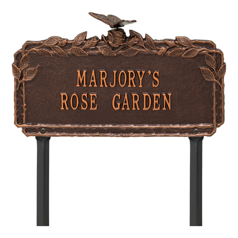 Butterfly Rose Personalized Garden Sign, Antique Copper, Yes