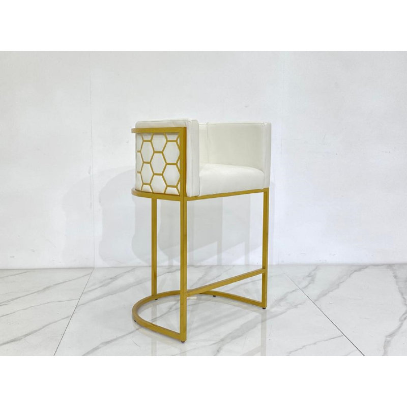 Badarish Upholstered Counter Stool with Metal Frame, White