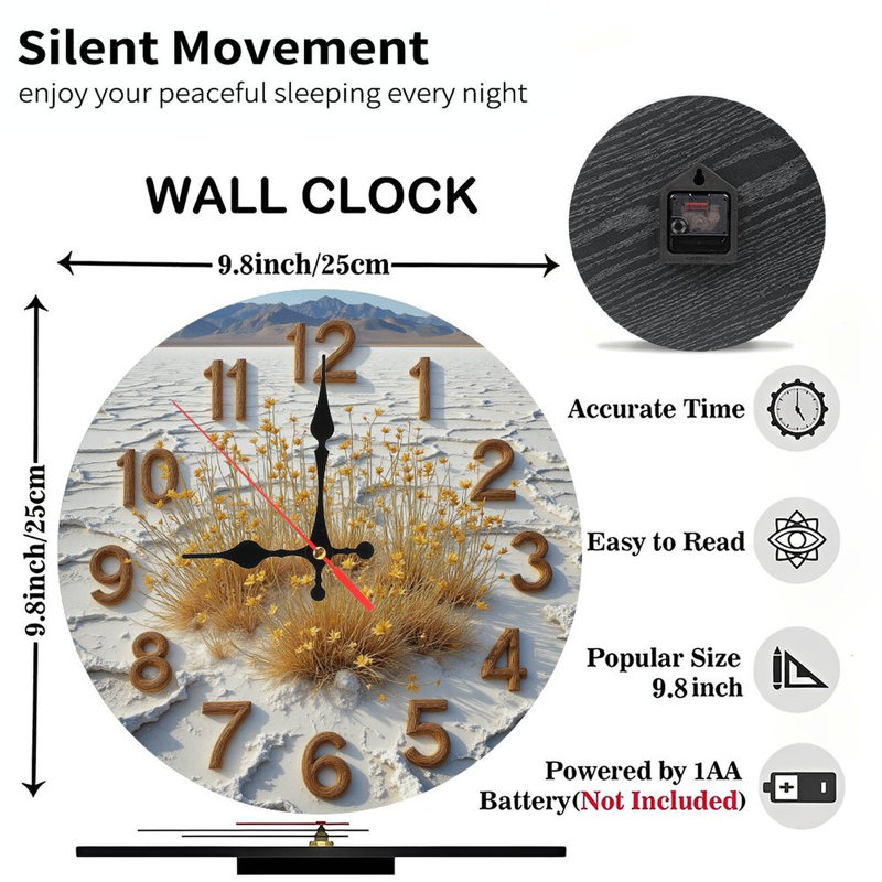 Horloge murale en bois paysage de fleurs du désert