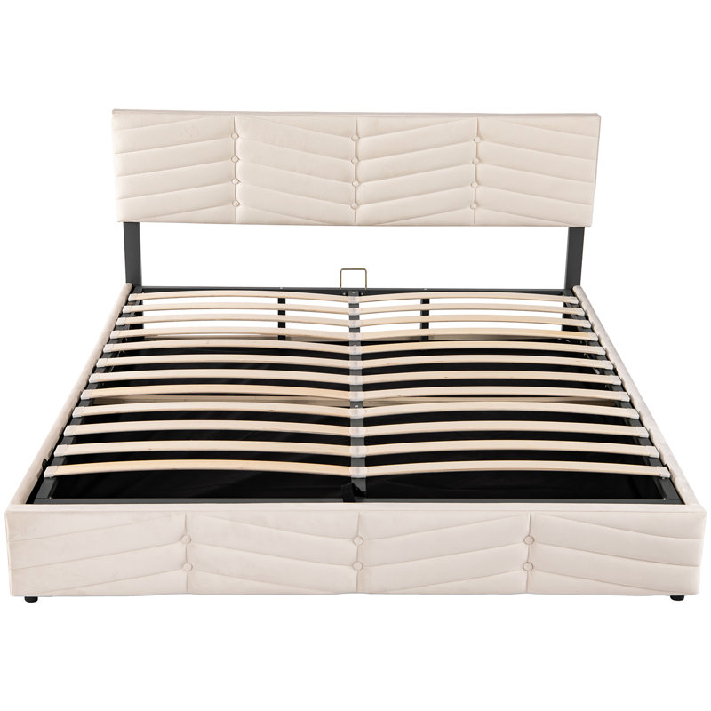 Odige Upholstered Ottoman Storage Bed, Beige, Super King (6')