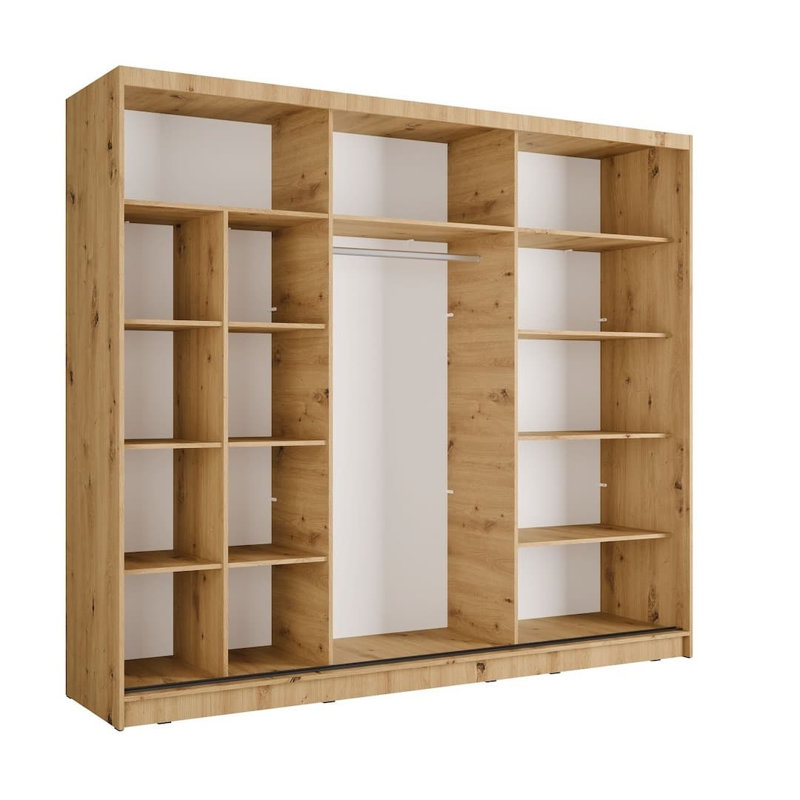 Aluna Oak Artisan Sliding Door Wardrobe 248cm with Mirror