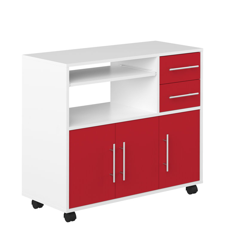 Seyma Wood Kitchen Cart, White/Red