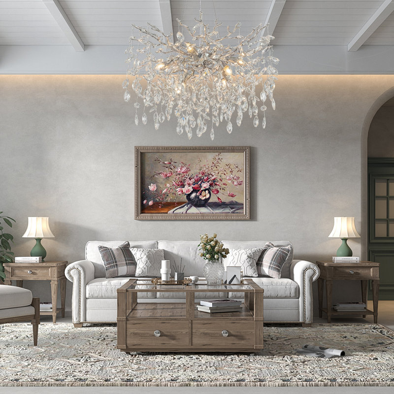 Abe 24" 9 - Light Dimmable Modern Tree Branch Crystal Chandelier For Dining Room, Silver