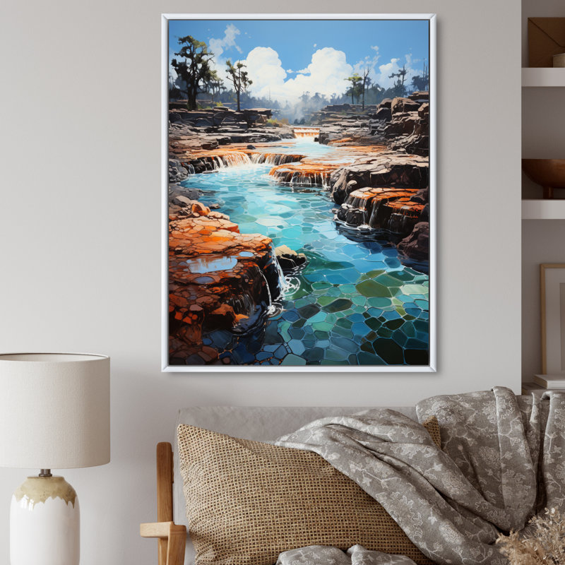 Shinde Geyser Erupting Azure Patchwork I, H 40 po x l 30 po x P 1,5 po, Cadre flottant blanc